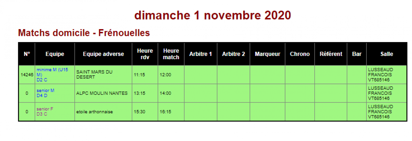 Voir le planning du weekend du 1er nov