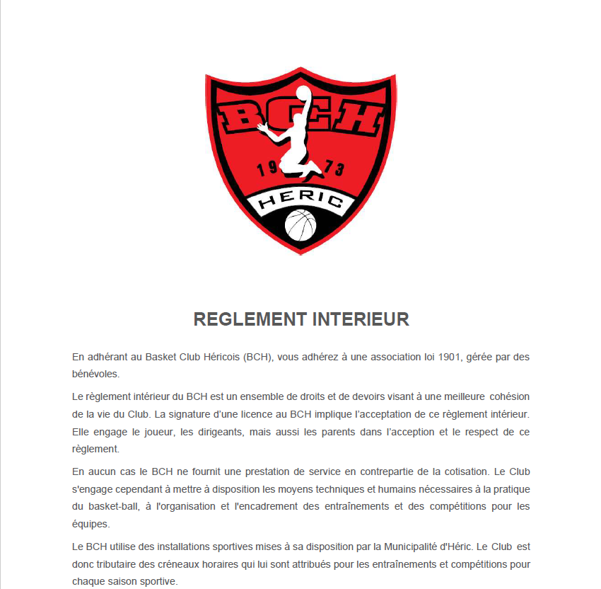 Nouveau réglement intérieur